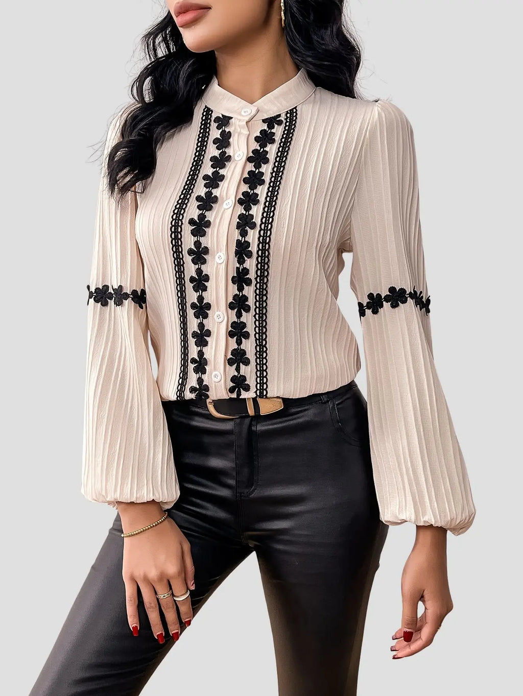 Lantern Sleeve Blouse Stand Collar Kerinna