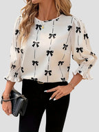 Bow Print Blouse with Three Quarter Sleeve Kerinna