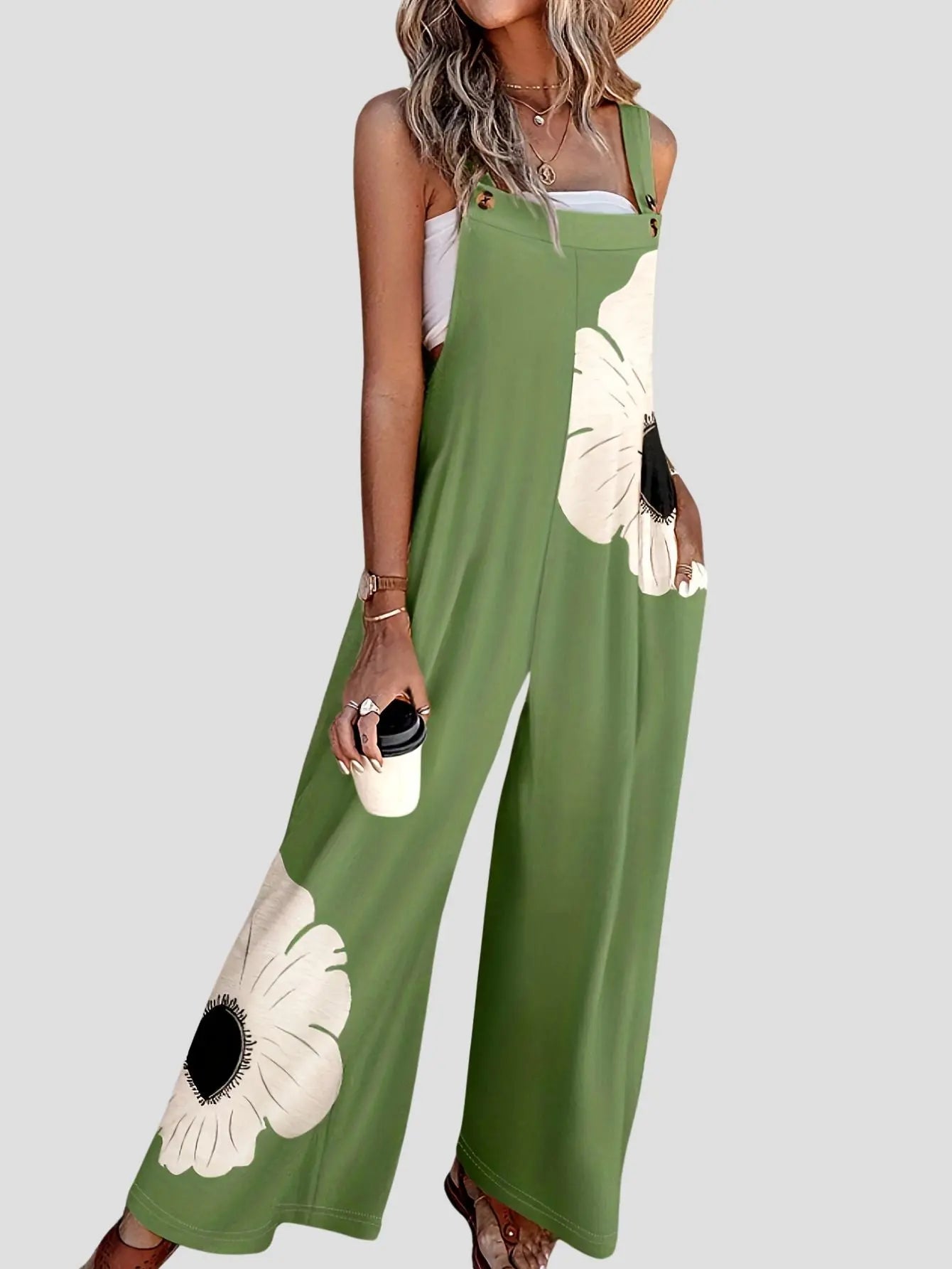 Floral Print Wide-Leg Jumpsuit – Sleeveless Kerinna