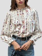 Floral Lace Sleeve Blouse High Neck Kerinna