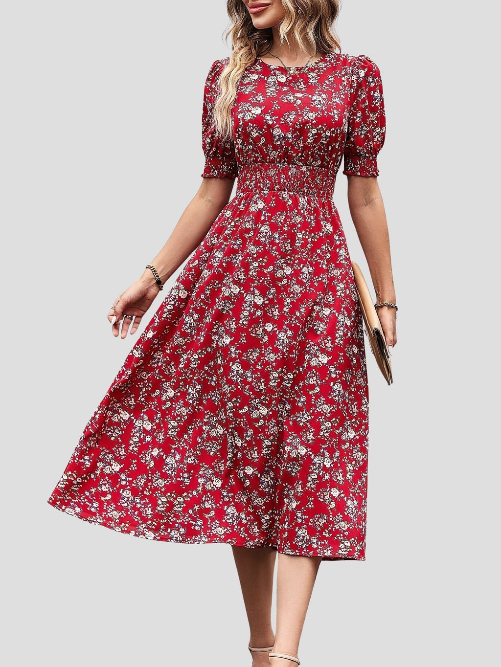 Floral Print A Line Midi Dress Kerinna