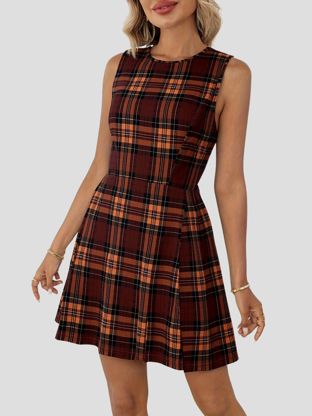Tartan Plaid Mini Dress Sleeveless Kerinna