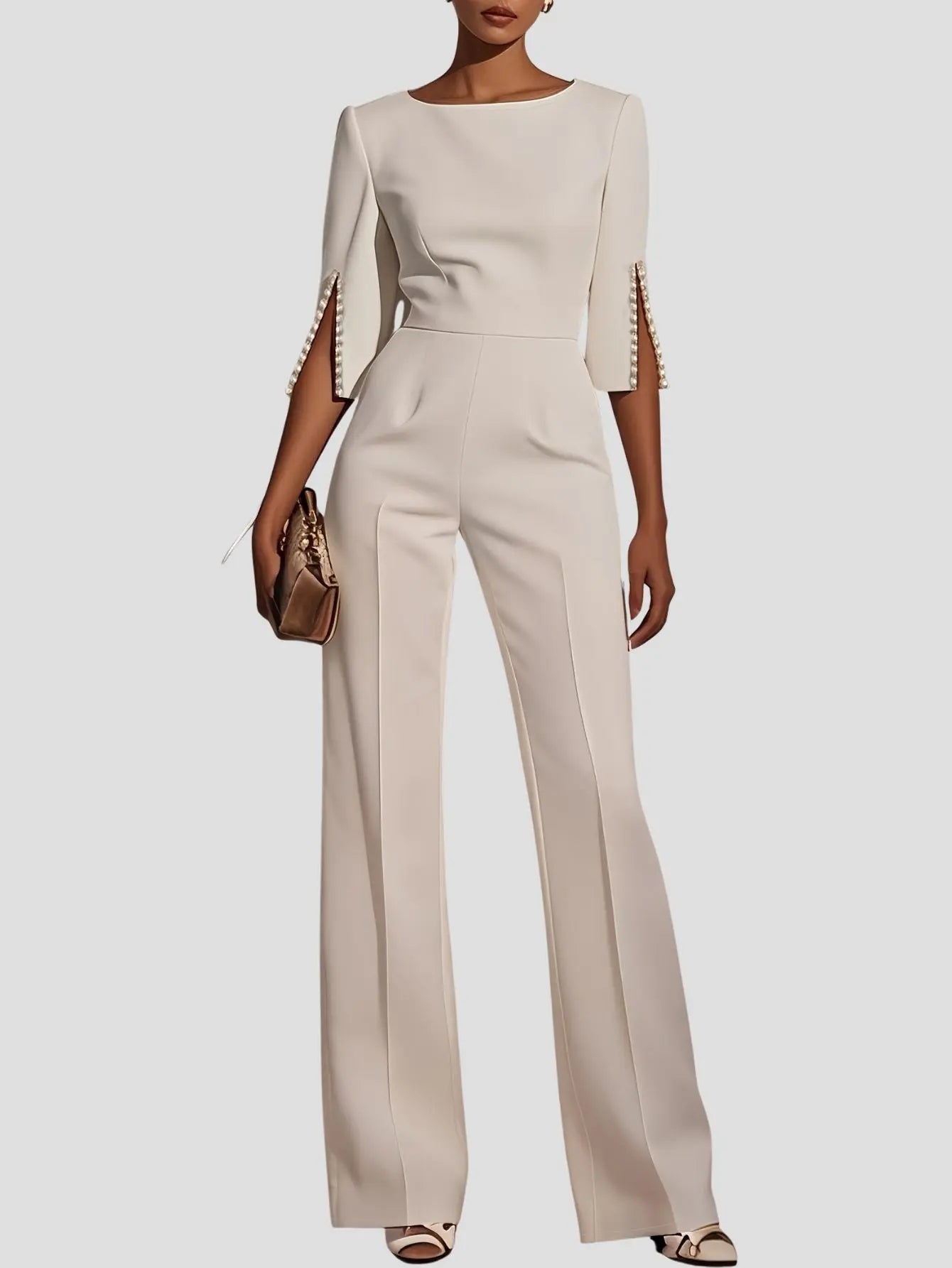 Pearl-Embellished Sleeves Jumpsuit Kerinna