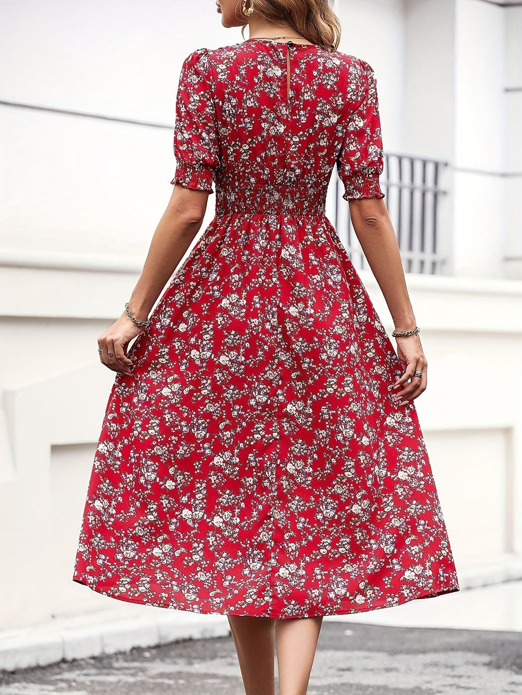 Floral Print A Line Midi Dress Kerinna