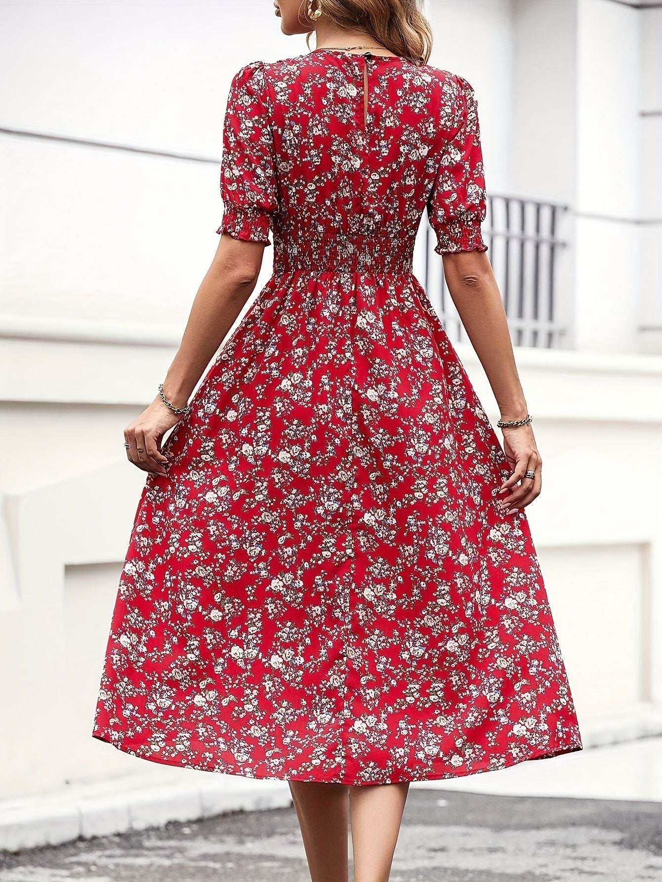 Floral Print A Line Midi Dress Kerinna