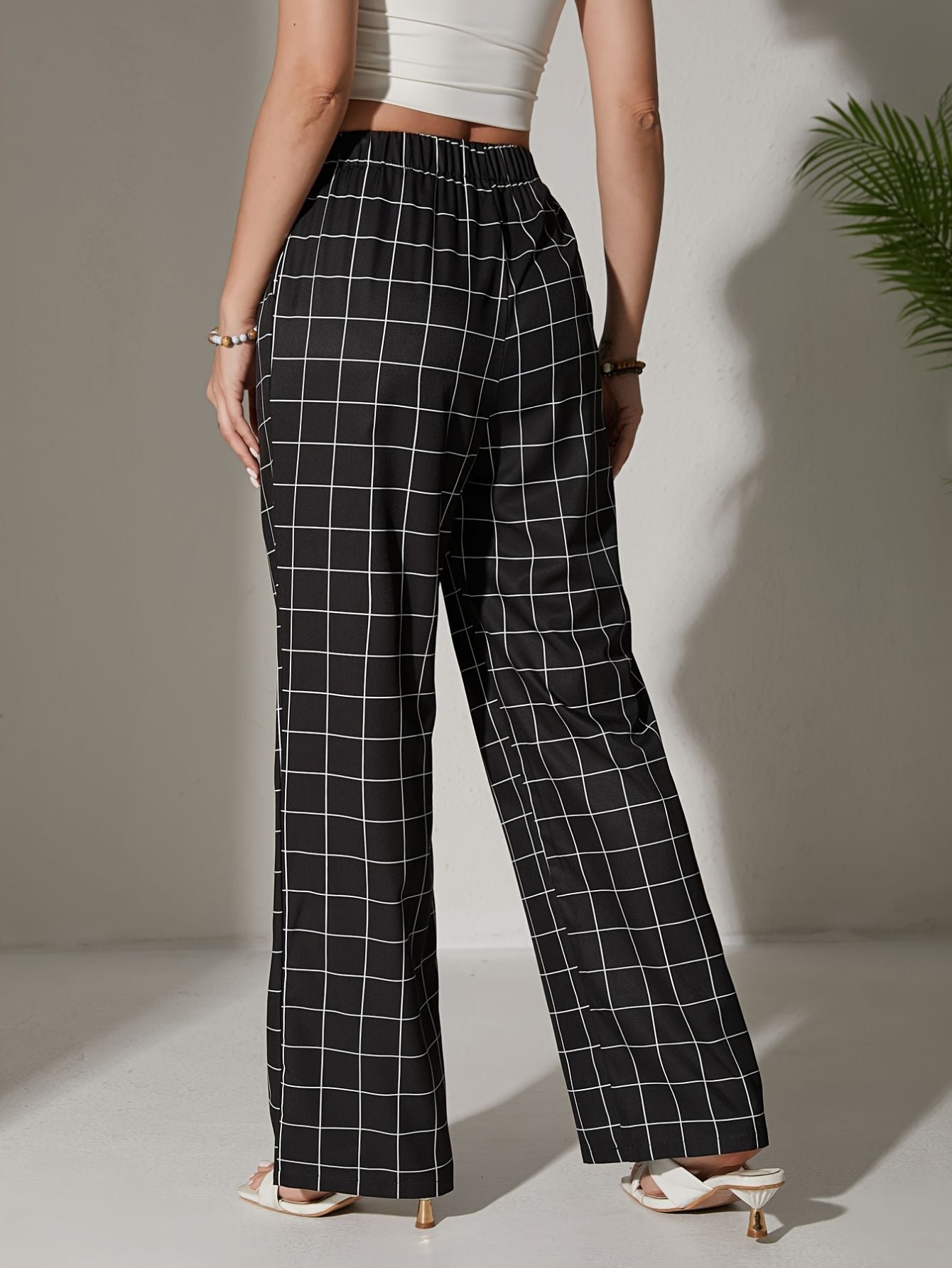 Plaid High Waisted Straight Leg Pants Kerinna