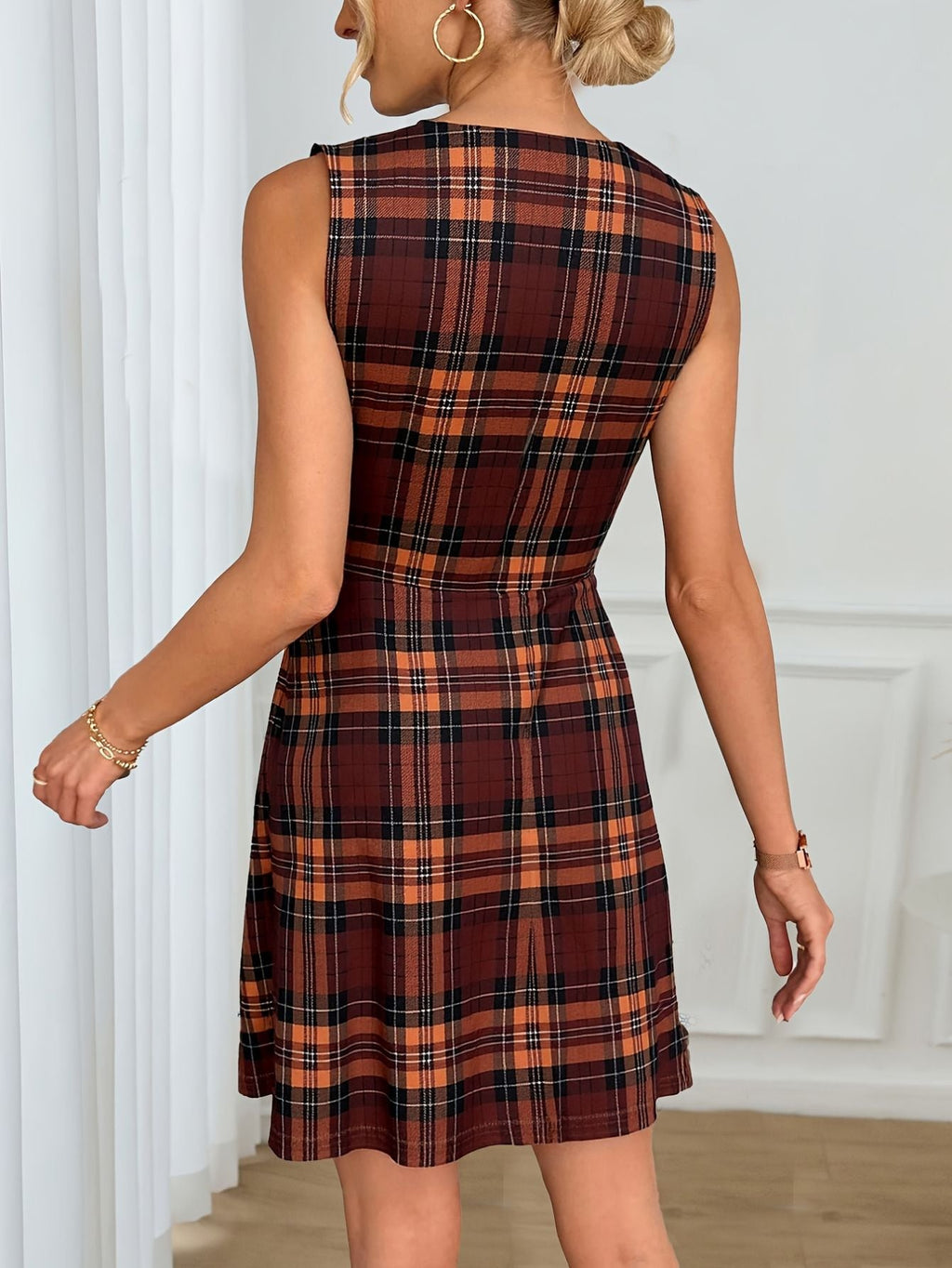 Tartan Plaid Mini Dress Sleeveless Kerinna