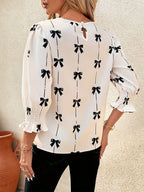 Bow Print Blouse with Three Quarter Sleeve Kerinna