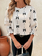 Bow Print Blouse with Three Quarter Sleeve Kerinna