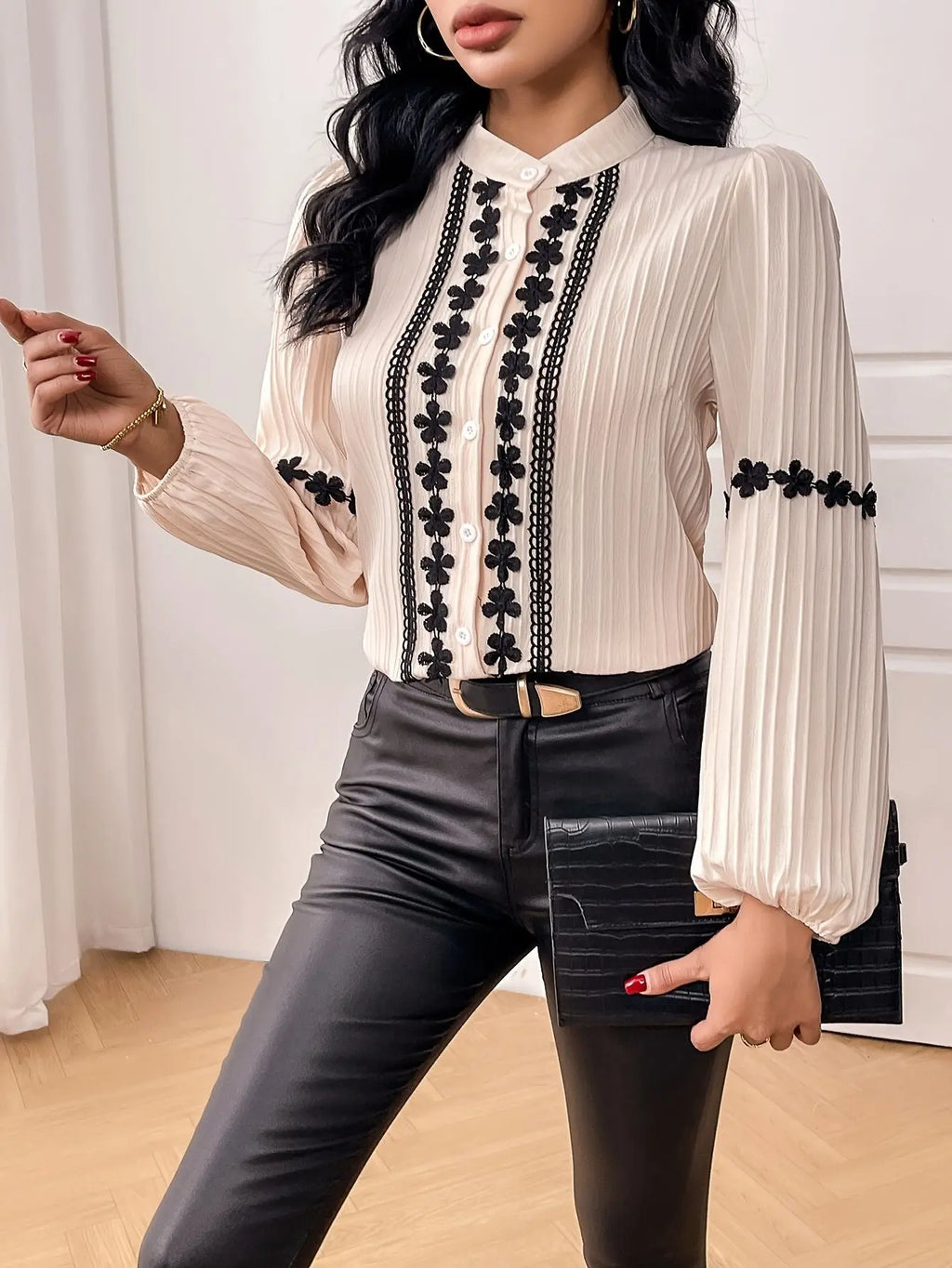 Lantern Sleeve Blouse Stand Collar Kerinna