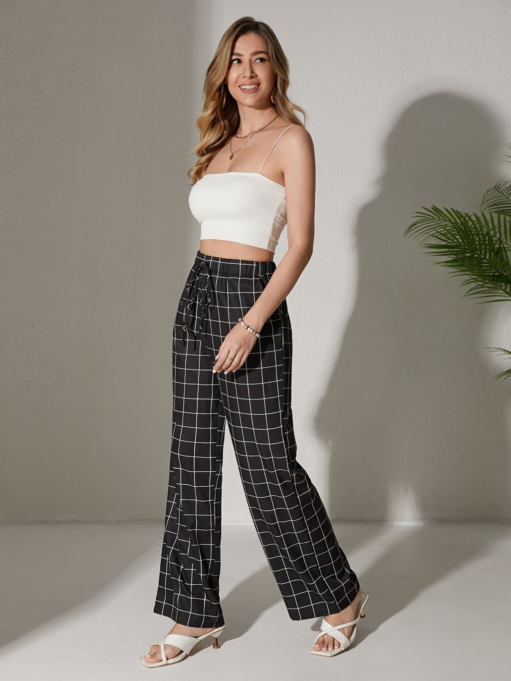 Plaid High Waisted Straight Leg Pants Kerinna