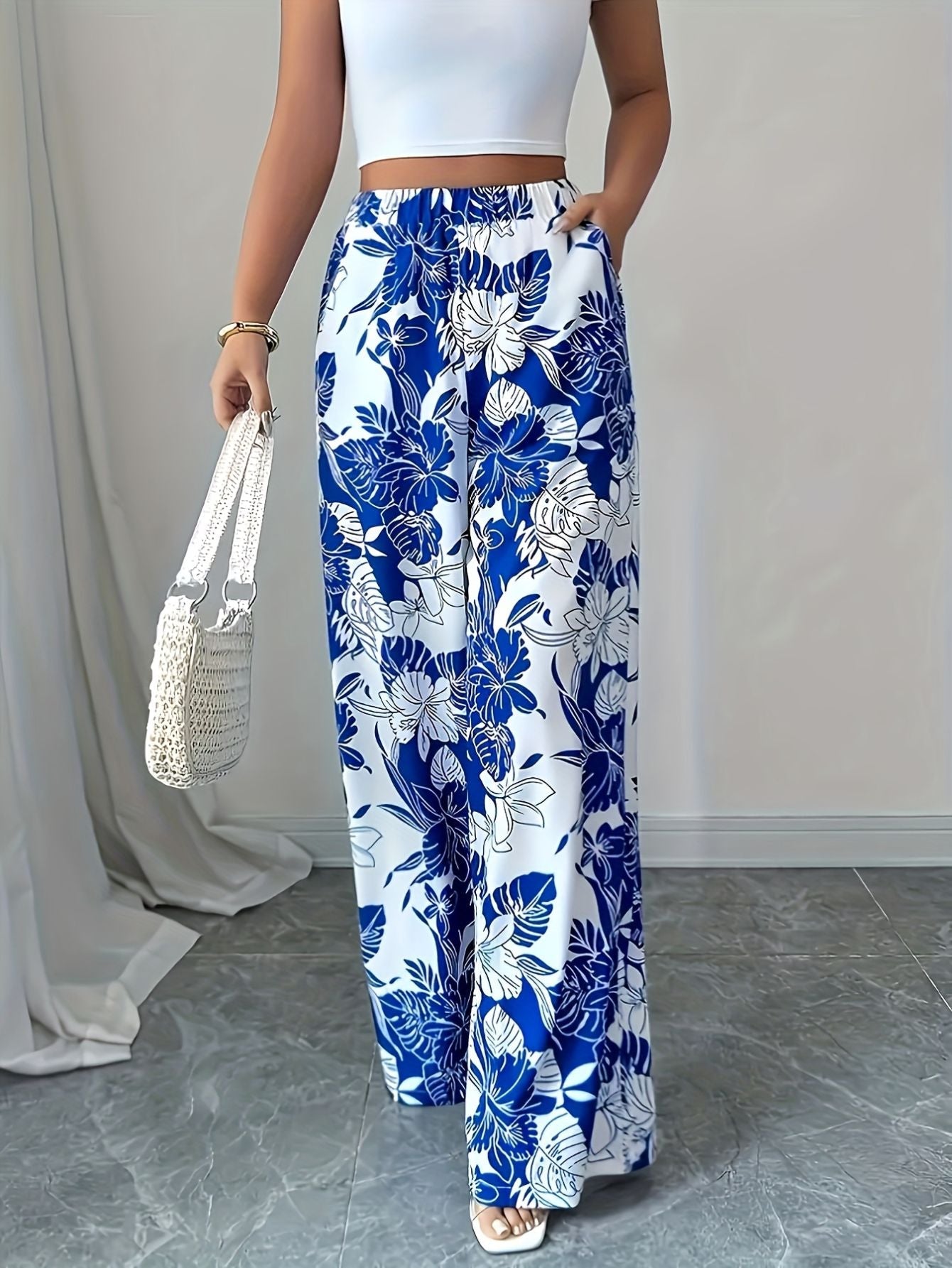 Floral Print Wide Leg Pants Kerinna