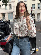 Floral Lace Sleeve Blouse High Neck Kerinna