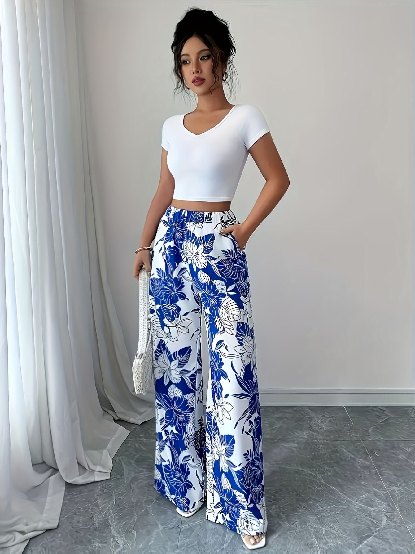 Floral Print Wide Leg Pants Kerinna