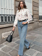 Floral Lace Sleeve Blouse High Neck Kerinna