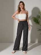 Plaid High Waisted Straight Leg Pants Kerinna