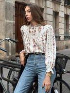 Floral Lace Sleeve Blouse High Neck Kerinna